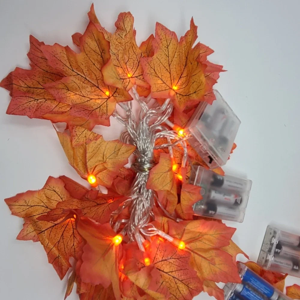 Fall Maple Leaf String Lights 4 Pack Orange 6ft Battery Operated  Solid Or Blink